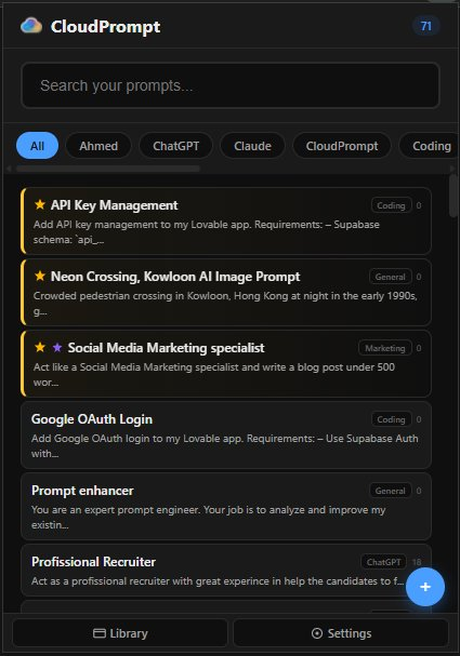 CloudPrompt Popup — quick access to your prompts with Ctrl+Shift+Y